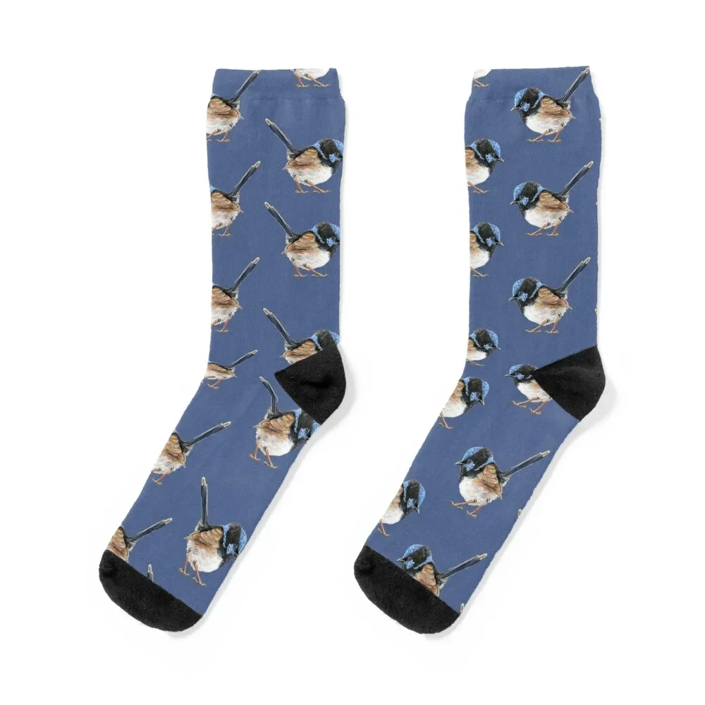 

Little King of the Fairies - Blue Wren - male Superb Fairy-Wren illustration Socks Climbing hiking Sports Socks For Man Women's