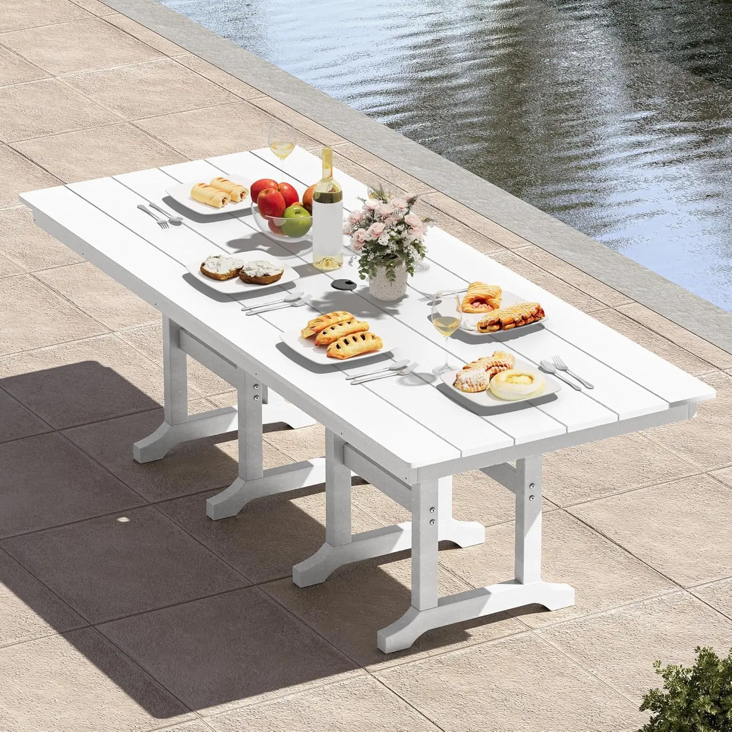 

HDPE Patio Dining Table for 6, 71" Outdoor Dining Table w/Max Bearing 165 LBS, All Weather Rectangular Patio Table w/1.57" Umbre