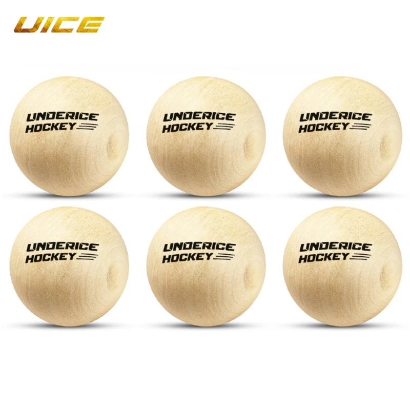 UICE 6pcs Ice Hockey Wood Ball 50mm Hardwood No-Bounce Floorball Training Equipment Team Hockey Professional Training Ball
