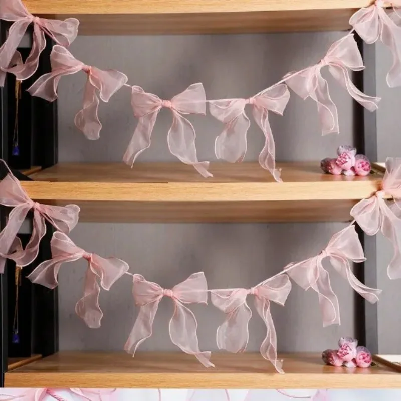 

Pink Bowknot Banner Wedding Proposal Supplies Pendants Valentine's Day Bow Hanging Ornament Happy Birthday Party Decor Garland