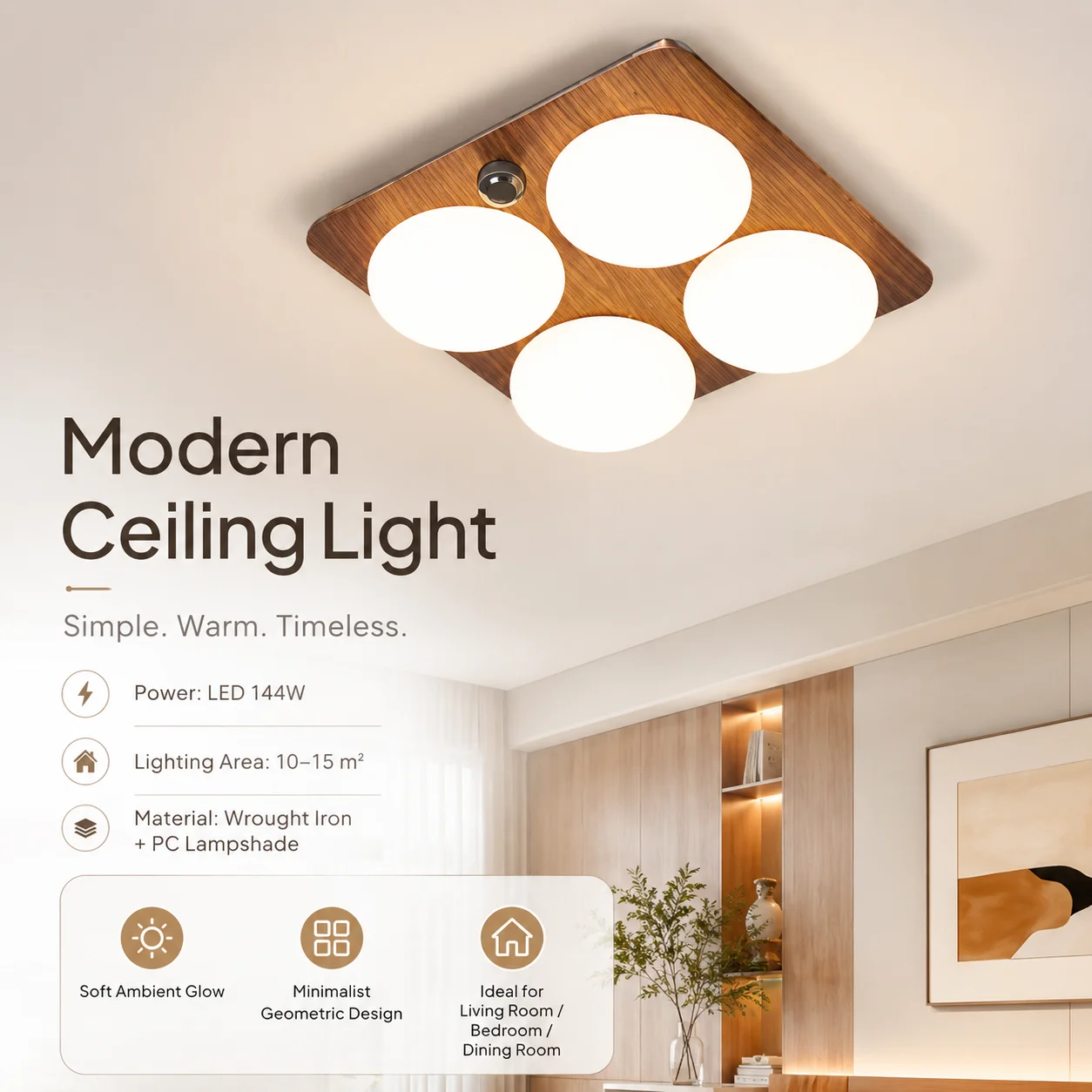 Vintage-style bedroom ceiling light: Luxe-retro, eye-friendly, creative main room light; Cream-colored minimalist study light