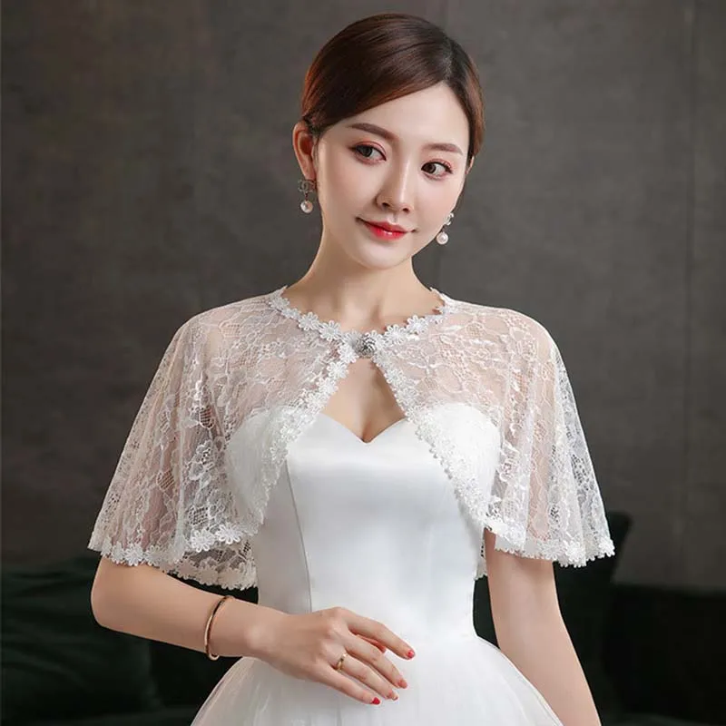 Summer Bride Wedding Dress Lace Cloak Shawl Bridesmaid Dresses Cheongsam Coat Women Sunshade Clothing Sun Protection Cape V133