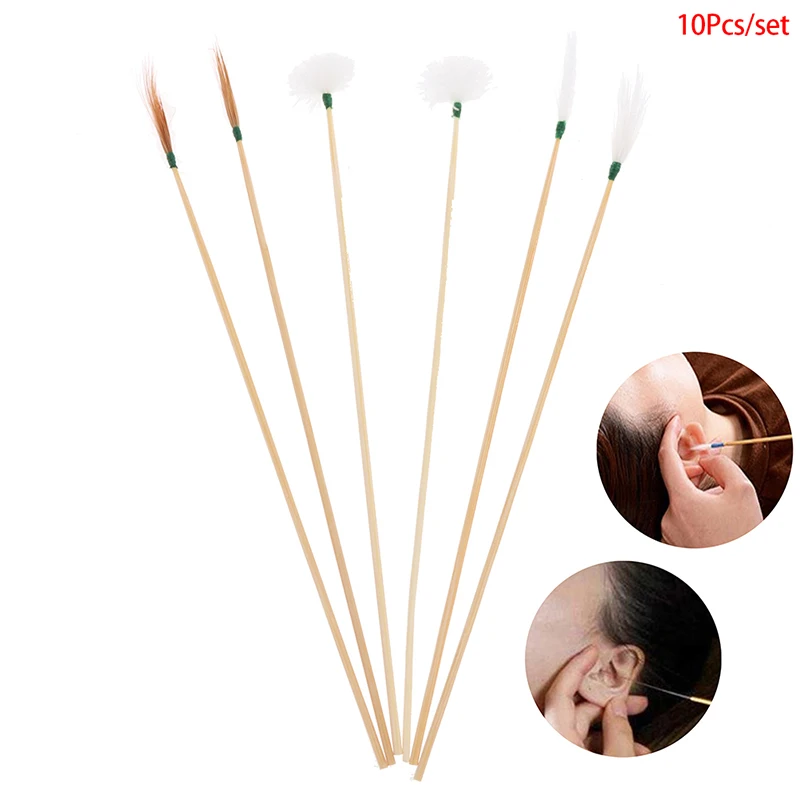 2-10Pcs/Set Narzędzie do zbierania uszu Gęsie pióro do uszu Sztyft do usuwania wosku Curette Bambusowy uchwyt Narzędzia do kopania uszu Środek czyszczący Sztyft do pielęgnacji uszu