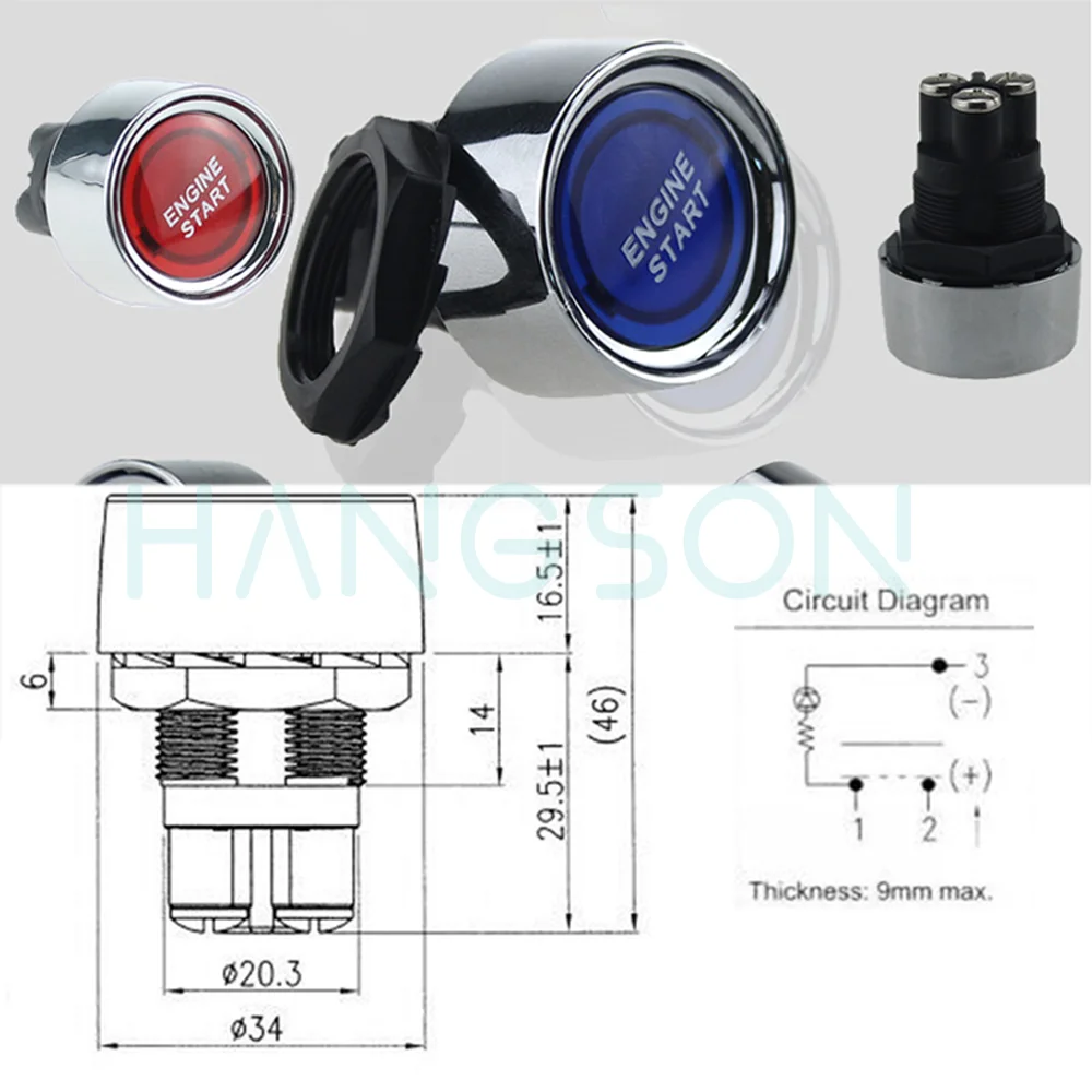 Car Start Engine Button 12V DC 50A SPST ON OFF Momentary Switch Starter Push Start Ignition Switch for Racing Sport Cars Trucks