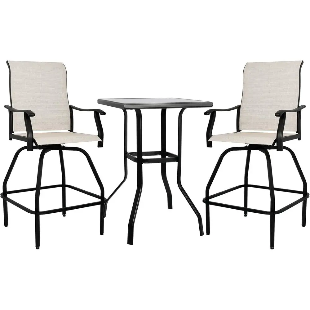 3-Piece Outdoor Swivel Bar Set with Textilene Fabric and All-Weather Stability