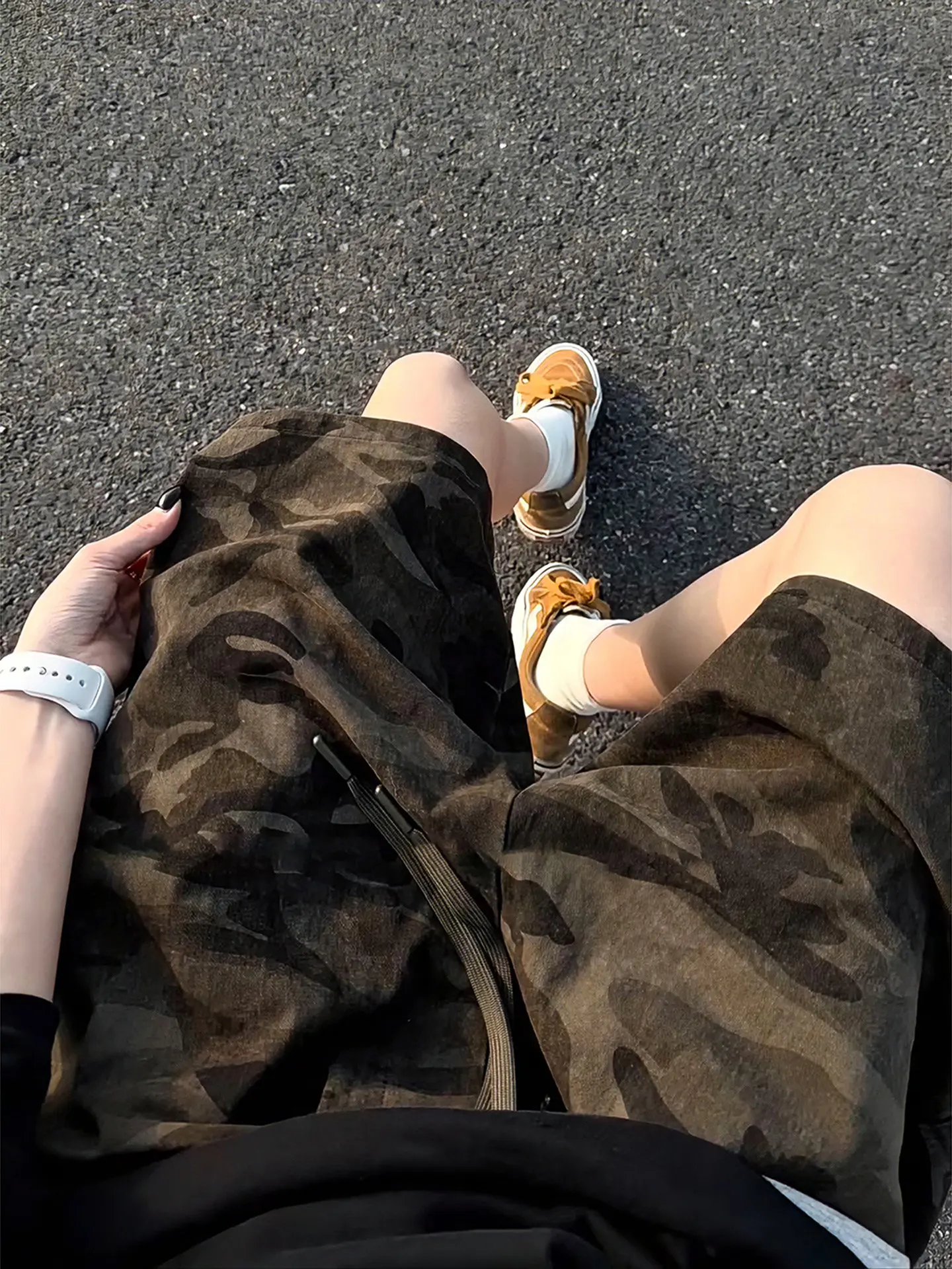 Retro Camouflage Men's Shorts Summer Casual Workwear Elastic Waist American Straight Loose Fit Five-Quarter Pants
