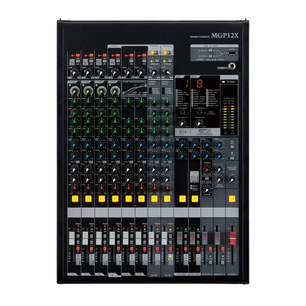 MGP12X 12 channel Premium Mixing Console Mixer with USB and FX 6 Mic Inputs with 48V Phantom Power and HPF per Channel