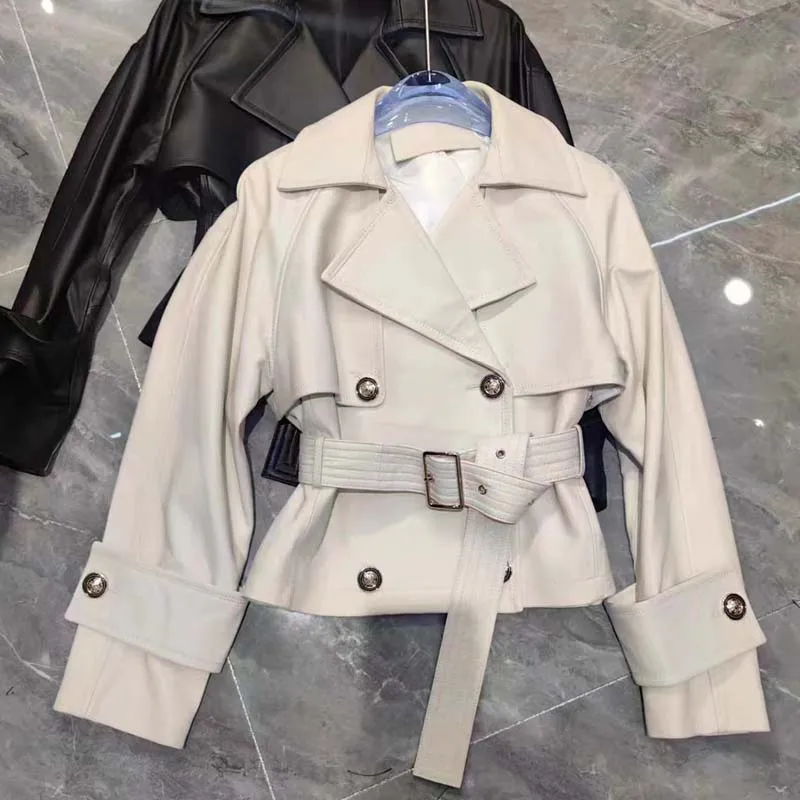 Women Coat Winter Short Length 2023 New Fashion Turn-Down Collar Clothes With Belt Real Sheepskin Jacket High Quality