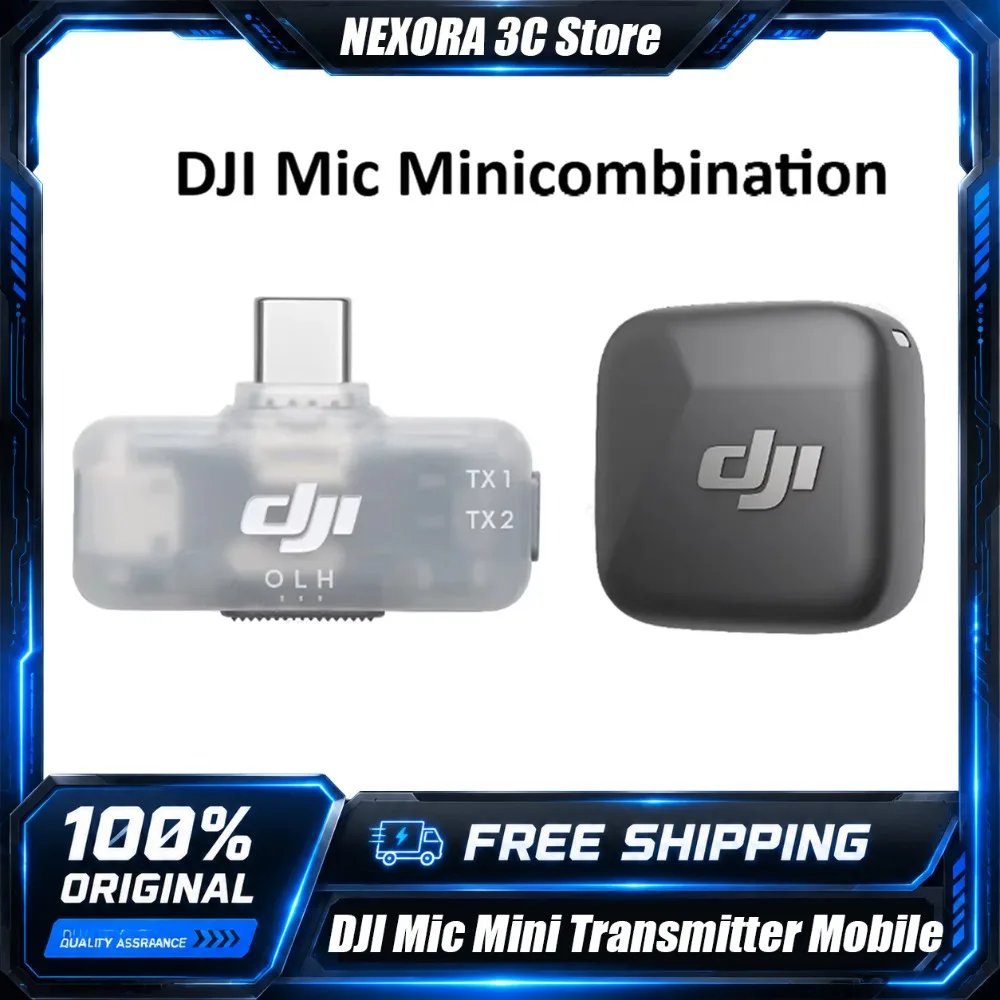 DJI Mic Mini Wireless Microphone Transmitter Receiver Set Clip On Lavalier Mic Noise Cancelling For Phone Vlog Recording