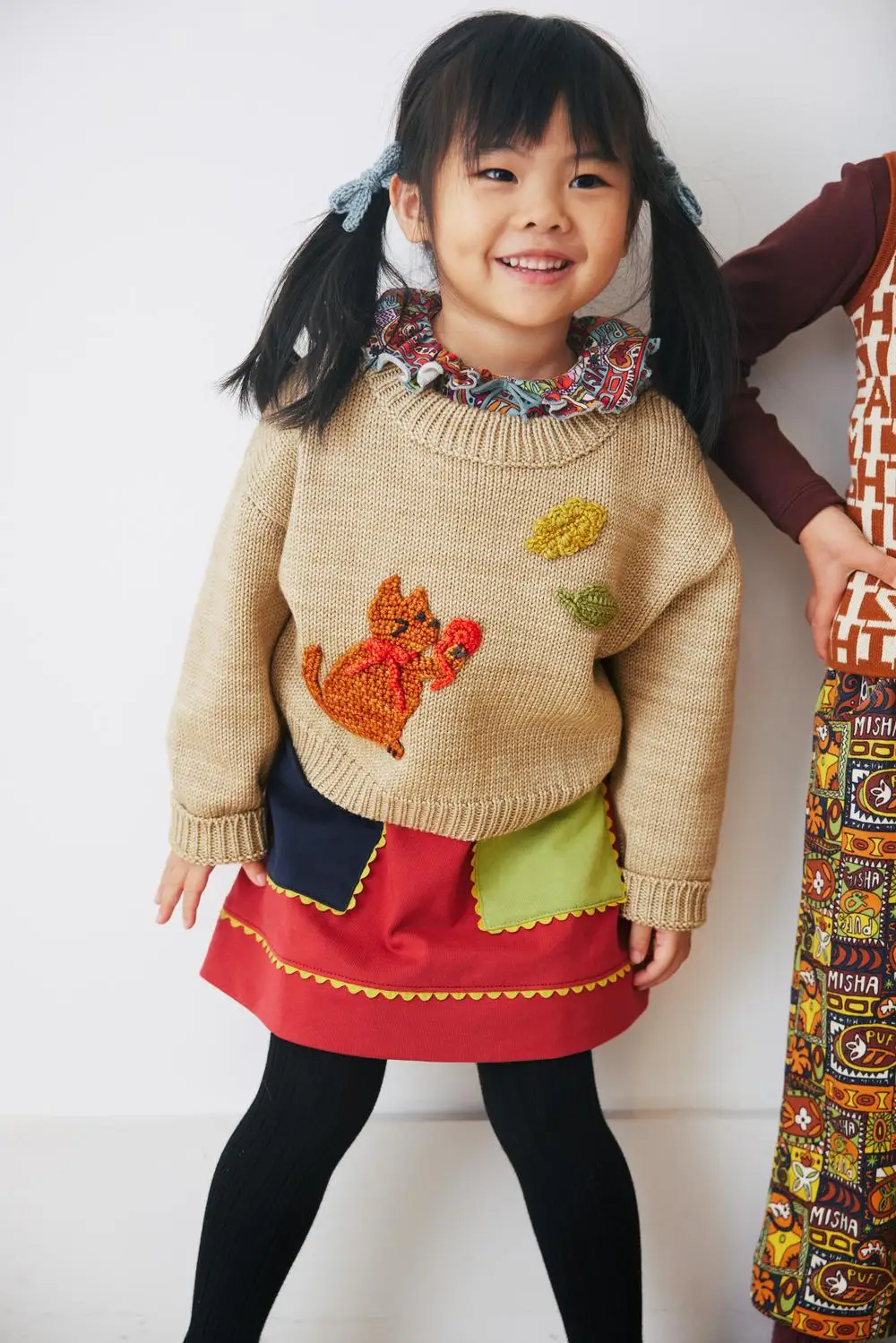 Children's sweater 2024 Autumn/Winter MP Retro style girls Heavy embroidery knitted cardigan section dyed half skirt pantsuit