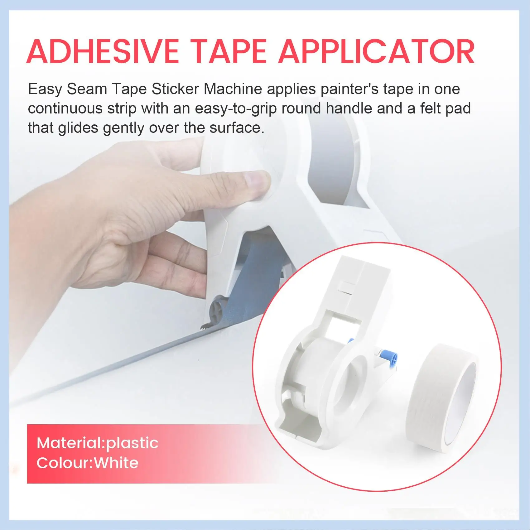 

AS63-Fast And Precise Cutting Adhesive Tape Masking Tape Applicator With Tape For Doors, Home Accessories, Cabinets, Panels