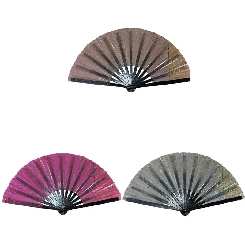 

G6KF Decorative Foldable Dance Fan Glittering PVC Handheld Fan for Music Festival