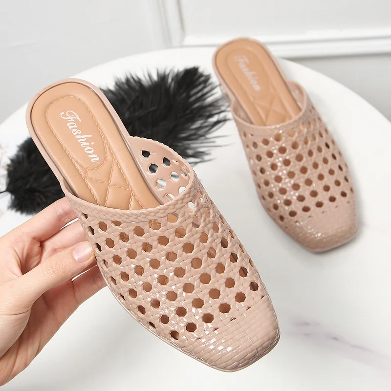 Fashion Women Beach Shoes Slippers,Soft Women Sandals,Summer Hollow  Mid Heels Footwear, Black, Apricot, Red, Direct Sale