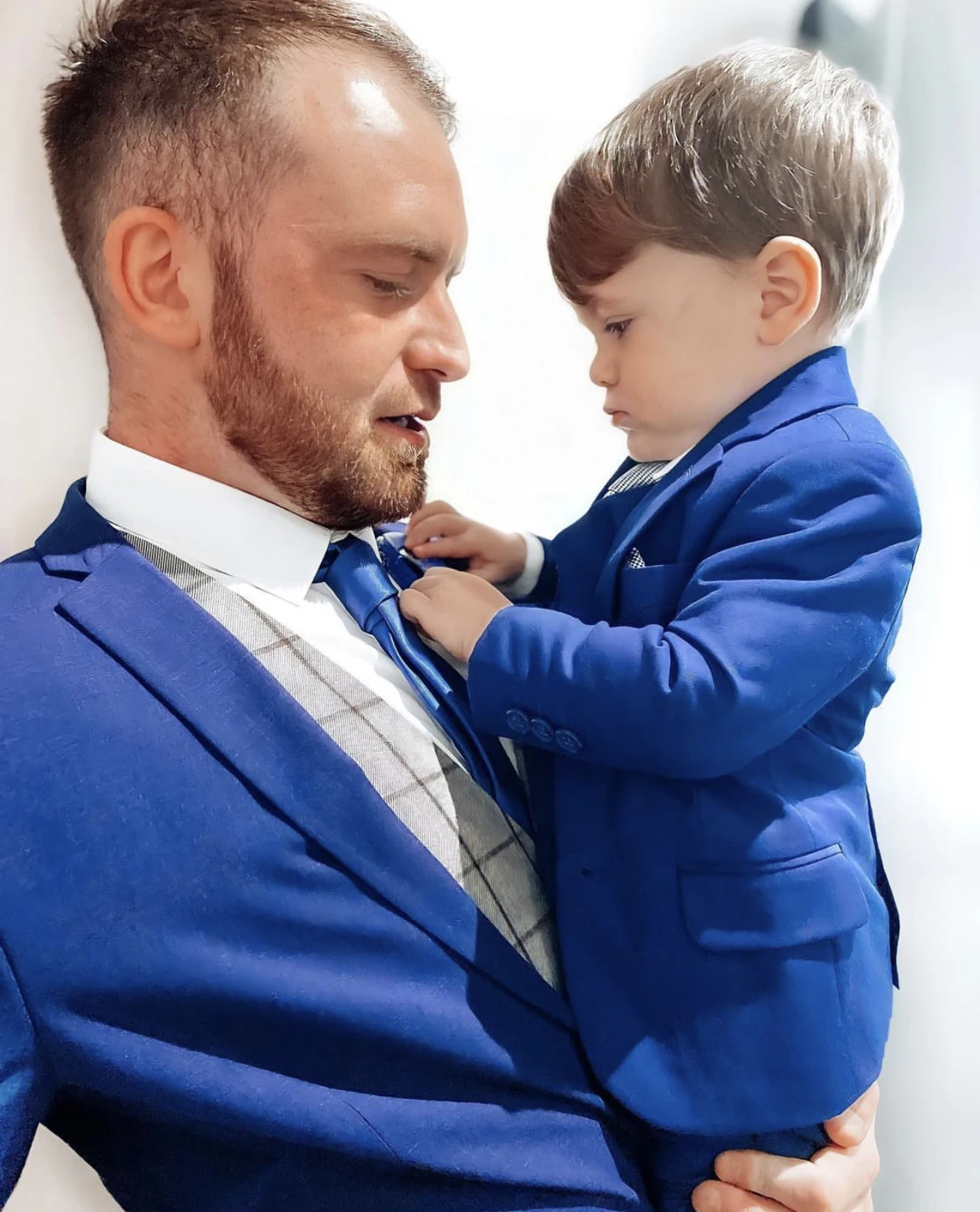 Blue Kids Boy King Suits Wedding Dress Clothing  Birthday Party Formal Outfits Sets  (Jacket + Pants+Vest)