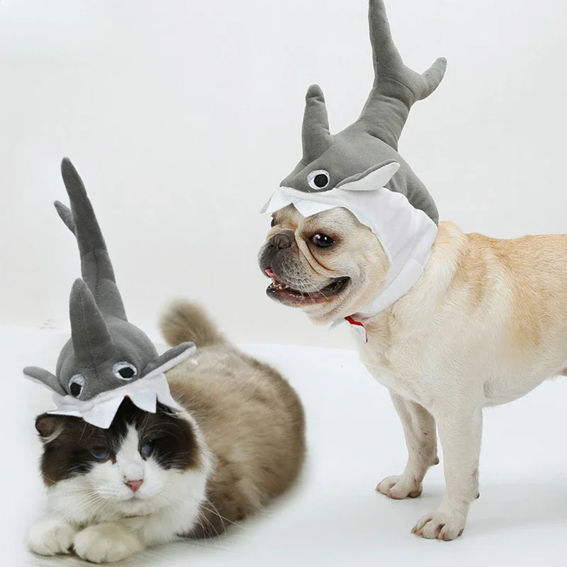 Pet Toy Shark Hat Cat Puppy Halloween Cute Transformation Hood Nibbling Toy Headwear