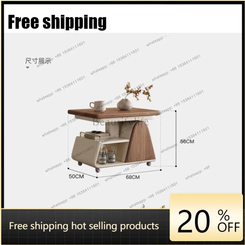 Medieval style foldable lifting tea table rock slab living room household trolley side few Factory Direct