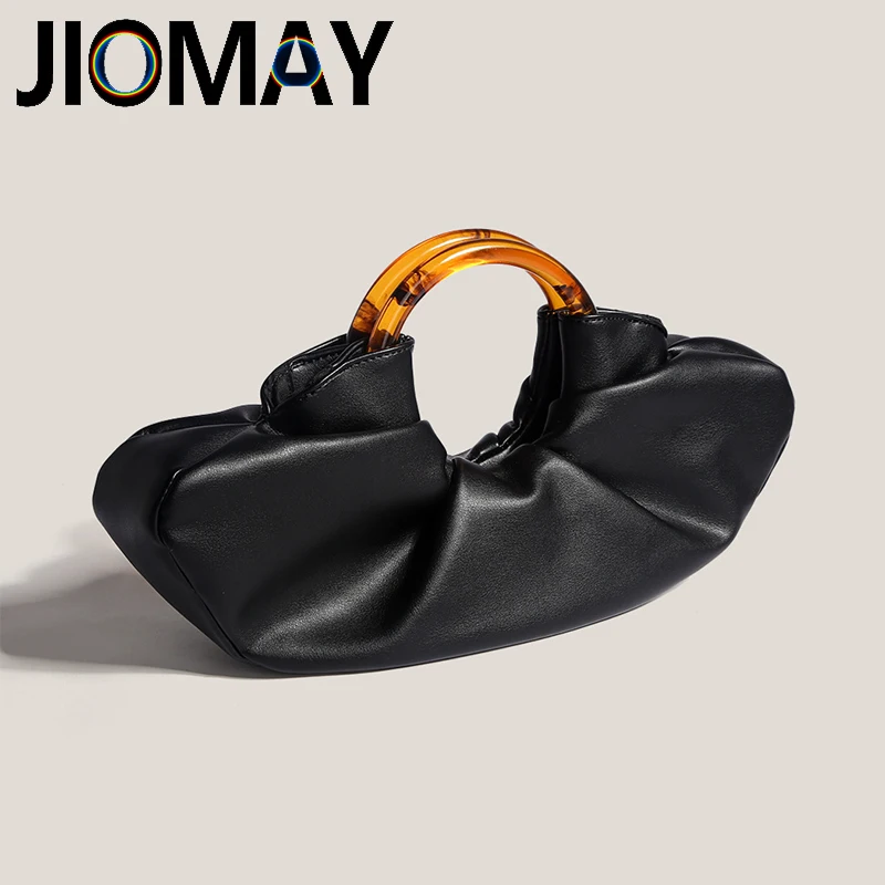 jiomay pu couro bolsa de nuvem com alca de acrilico designer de luxo bolsas de alta qualidade especial redondo ambar moda bolsa 01