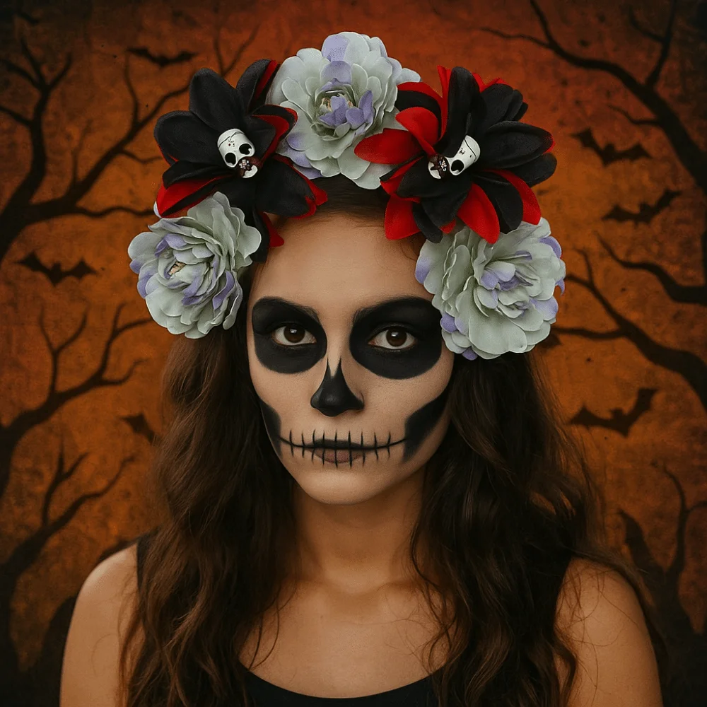 Bandeau tête de crâne exagéré, décor d'halloween, Simulation de fleur, cerceau pour cheveux d'halloween, bandeau gothique coloré drôle
