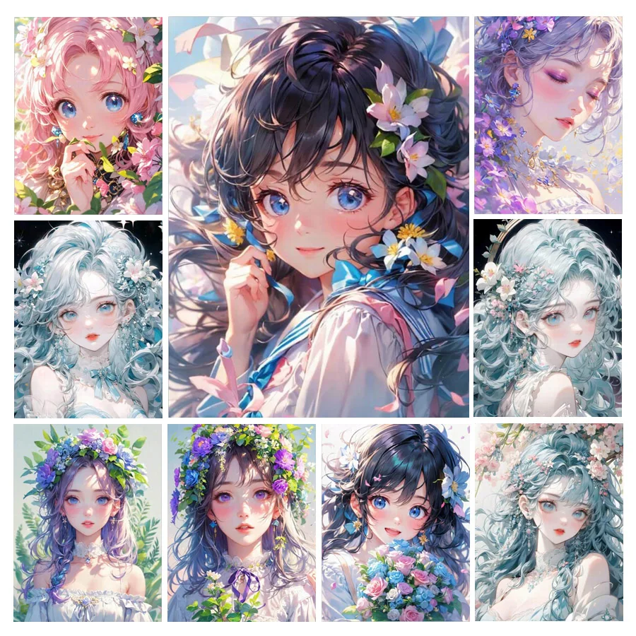 Fullcang Diy Diamond Painting New Collection Cartoon Anime Girl Full Rhinestone Art Mosaic Embroidery Picture Complete Kits