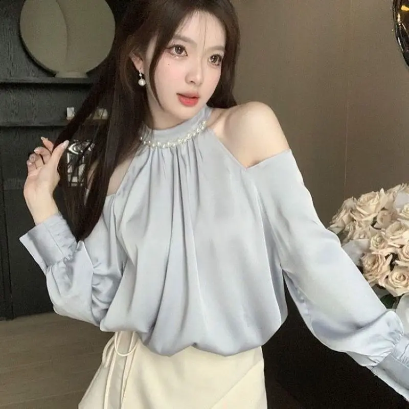 Spring Sweet Blouses For Women O-neck Long Sleeve Off Shoulder Tops Temperament Fashion Female Shirts Korean  Ladies Clothes