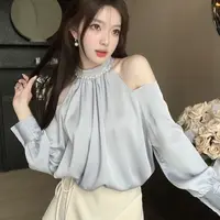 Spring Sweet Blouses For Women O-neck Long Sleeve Off Shoulder Tops Temperament Fashion Female Shirts Korean  Ladies Clothes - Image 5