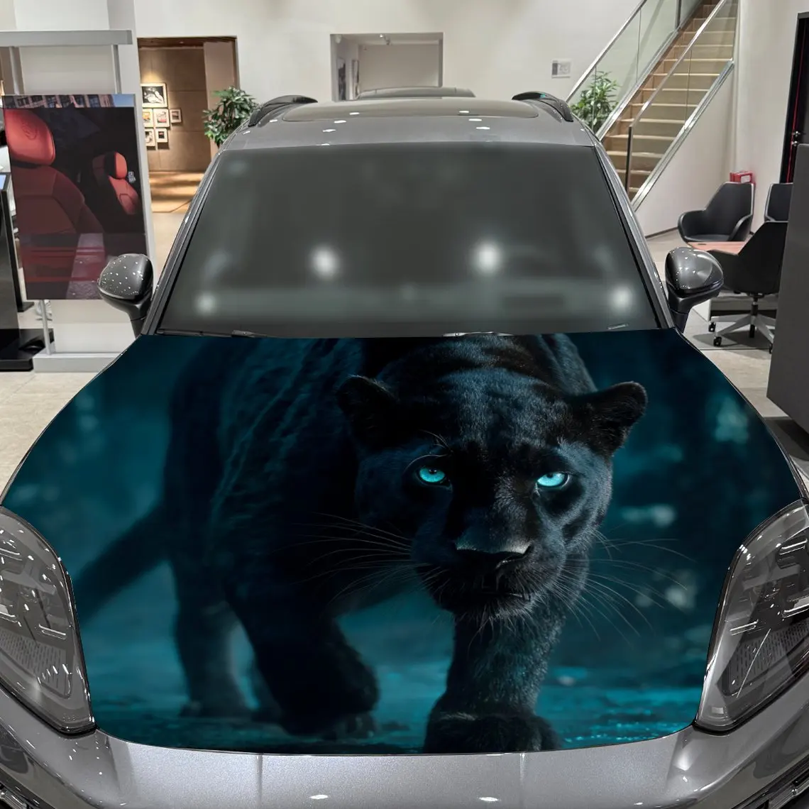 الصيد النمر سيارة هود الفينيل يلتف ملصق ، بولي كلوريد الفينيل مقاوم للماء سيارة بونيه الشارات ، ملصقات ذاتية اللصق مقاومة للخدش ل Eng #5