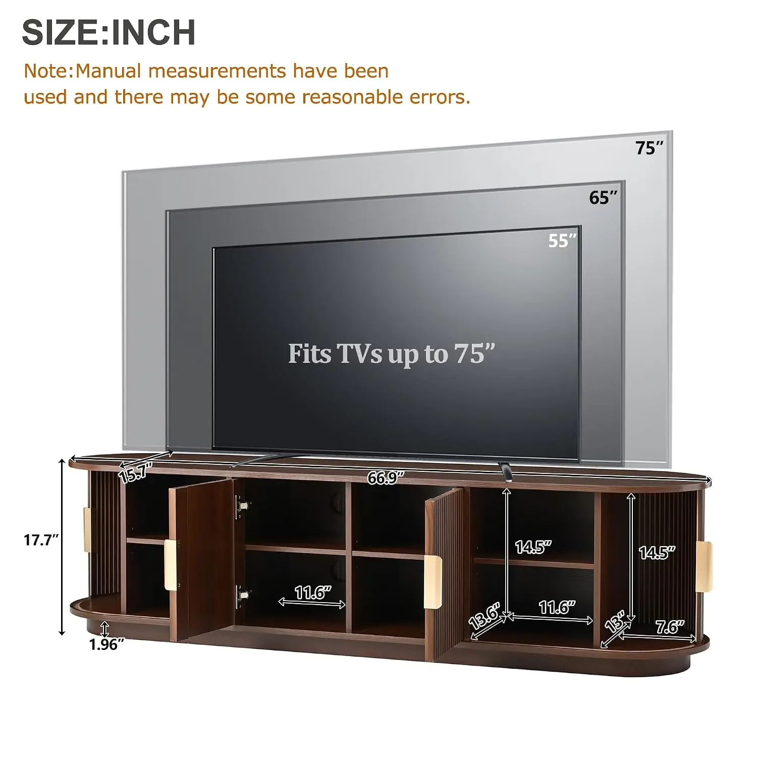 Wooden TV Stand Tambour Door for 75