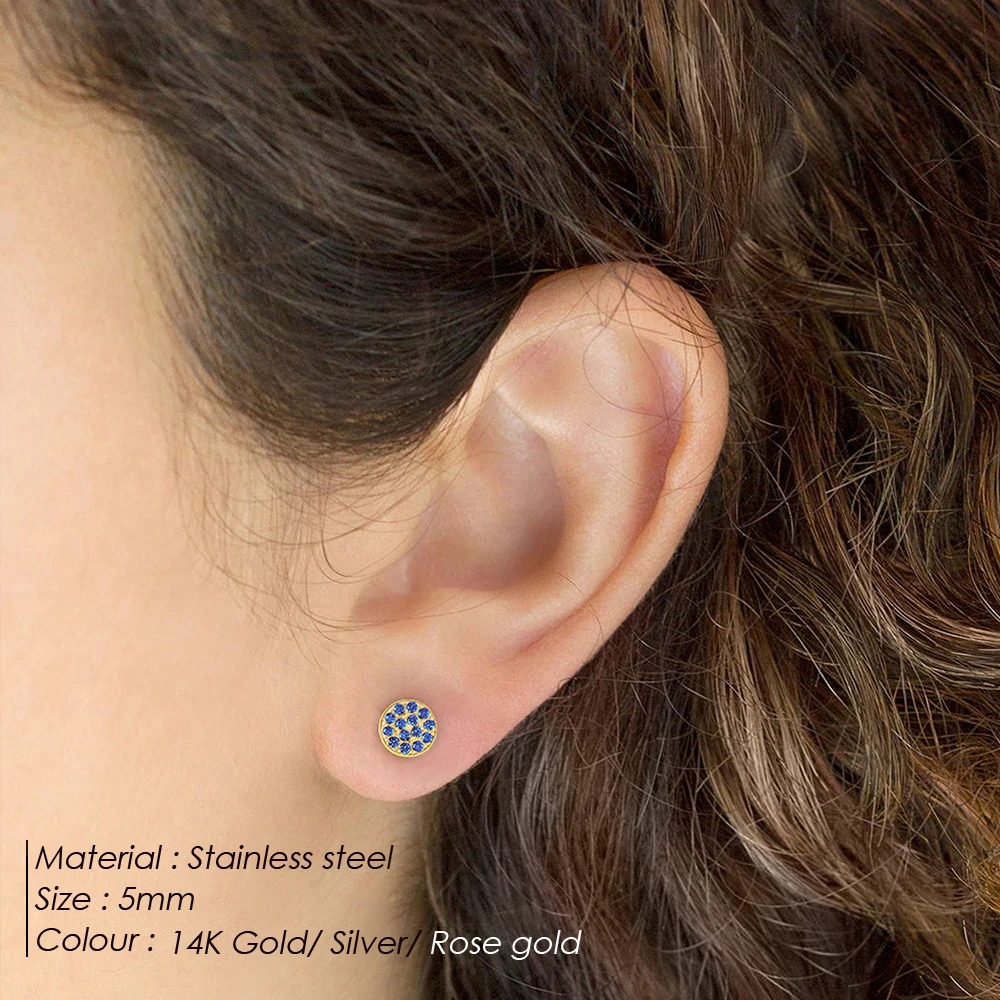 EMANCO  Zirconia Birthstone Earrings 12 Colors Constellation Month Piercing Earrings Stainless Steel Jewelry Anniversary Gift