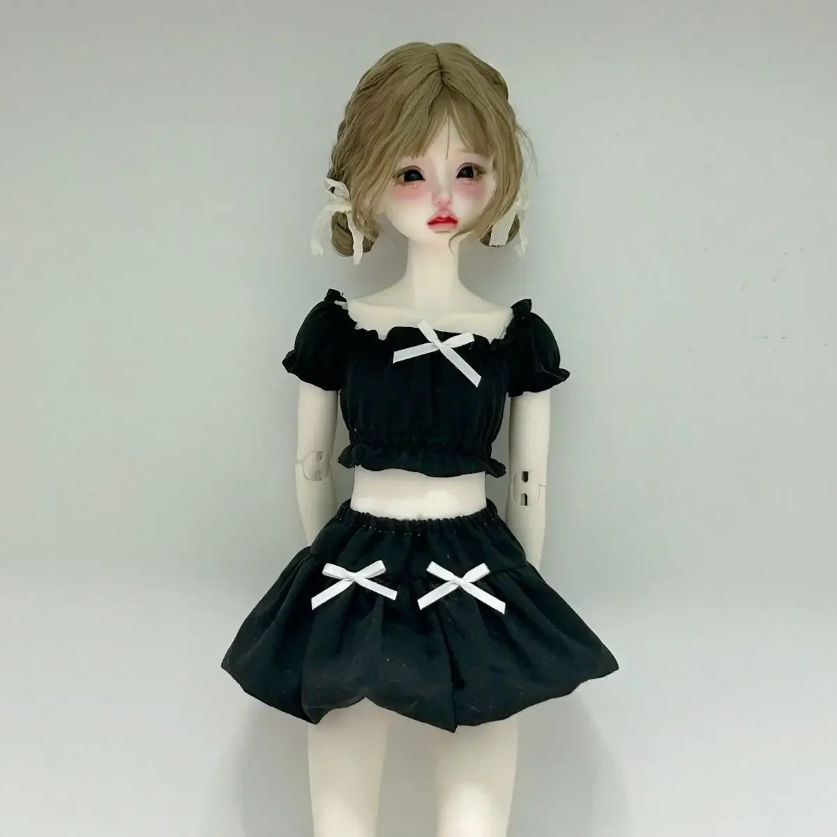 Zestaw ubranek dla lalki 1/4, sukienka, garnitur dla lalki BJD 45 cm, bluzka z bufiastymi rękawami + spódnica, zabawki do przebierania, akcesoria do domku dla lalek, bez lalki