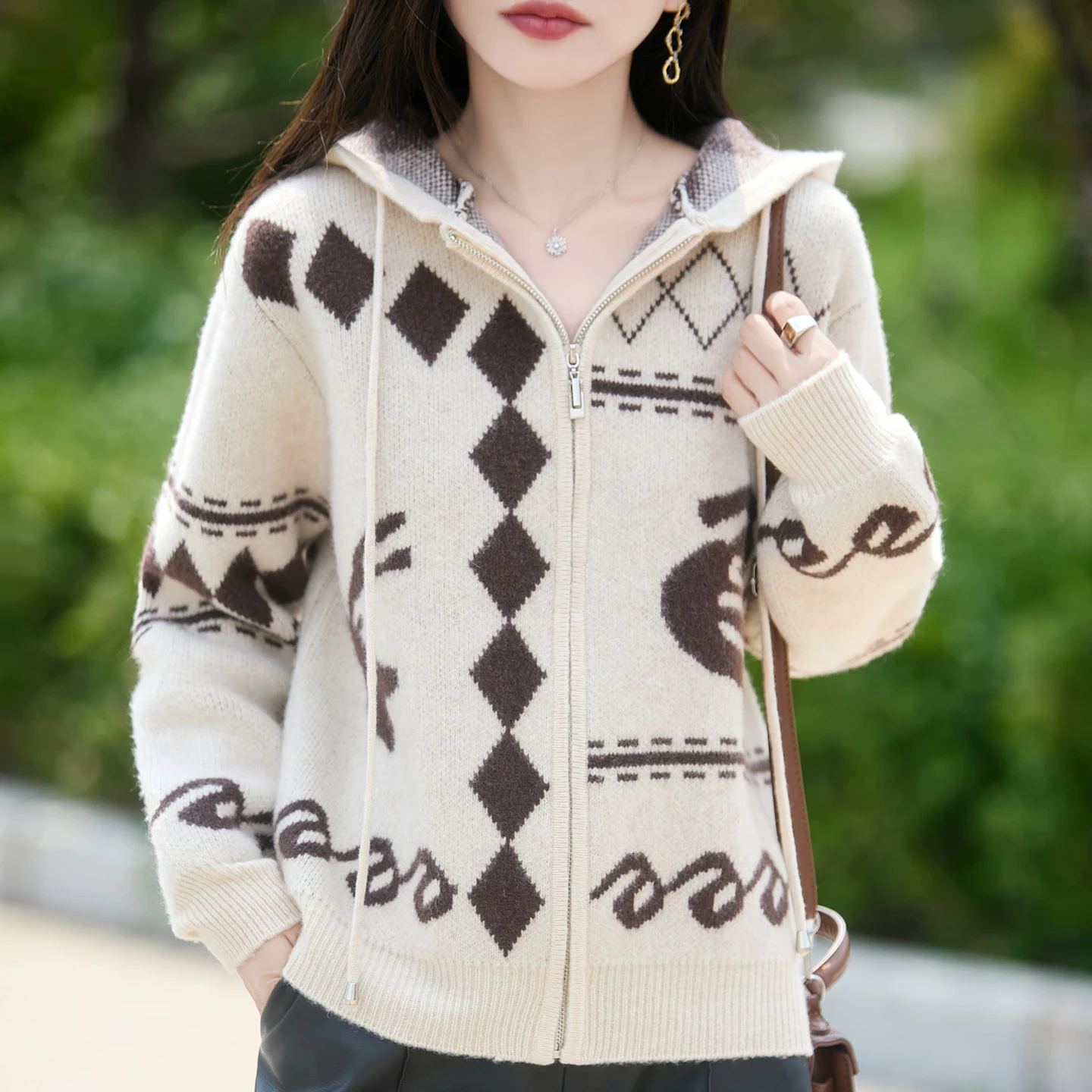 

Spring Autumn Women's Wool Hooded Cardigan 100% Merino Wool Cashmere Knitwear Comfortable Leisure Winter Zipper Sweater Coat