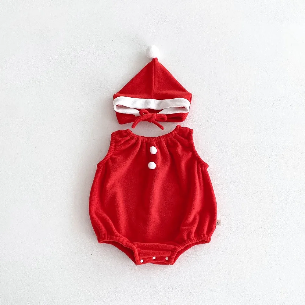 

Fashion Cartoon Rompers Set Christmas Costume with Hat Hooded Vest Cotton Sleeveless Jumpsuit Baby Boys Girls