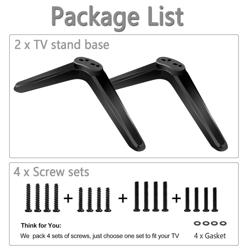 Universal TV Stand Base TV Legs for TCL Roku Televisions with Screws 32 40 49 50 55Inch TV Stand Mount
