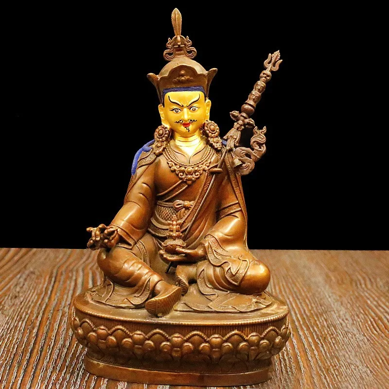 Bronze statue of Padmasambhava, antique Tibetan Tantric Buddhist statue, home interior tabletop decoration