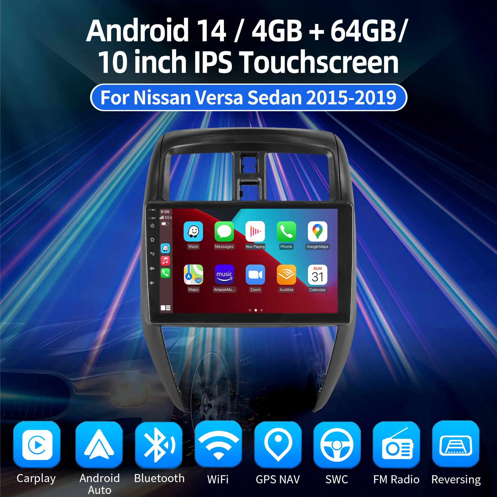 9 "أندرويد 14 لنيسان فيرسا سيدان 2015-2019 الوسائط المتعددة راديو السيارة مشغل فيديو الملاحة التلقائية Carplay السيارات ستيريو واي فاي لتحديد المواقع #2