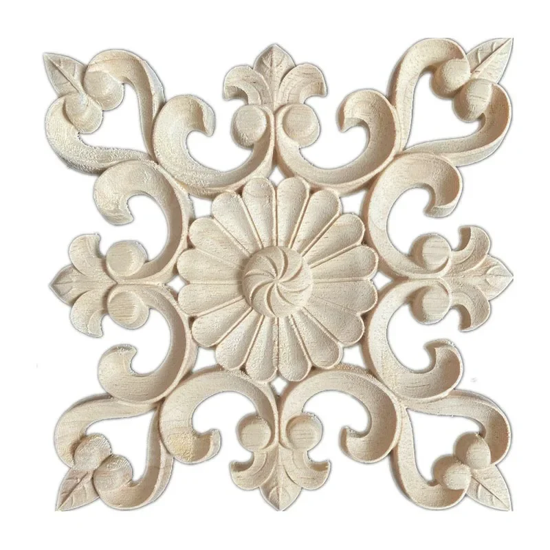 2PCS 15-20cm Woodcarving Furniture Decoration Style Solid Wood Round Applique Door Heart Decorative Flower Craft