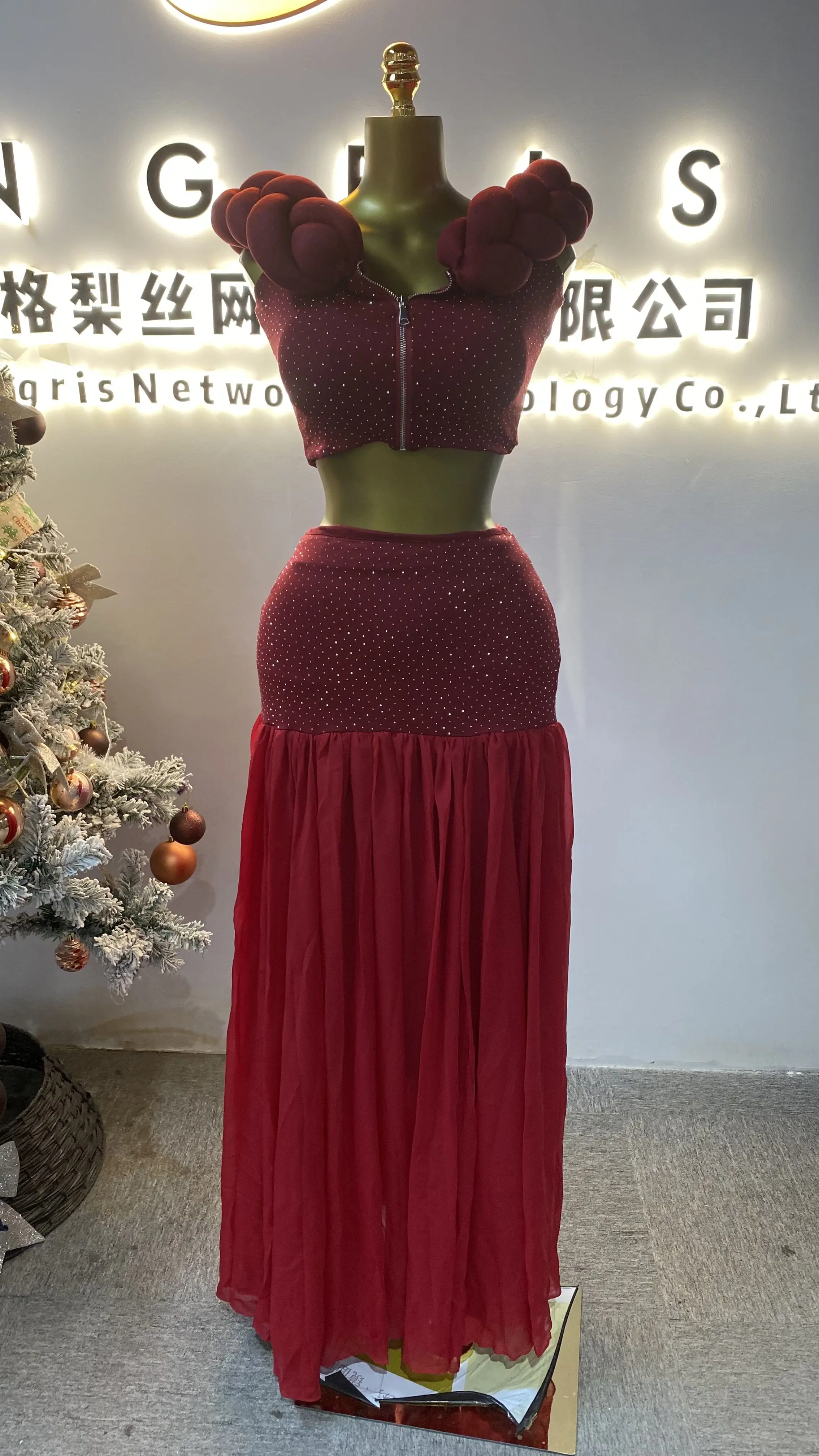 جديد مصمم المشاهير أزياء حزب أعلى وتنورة 2 قطعة فستان الحفلات النسائية-GZXX079