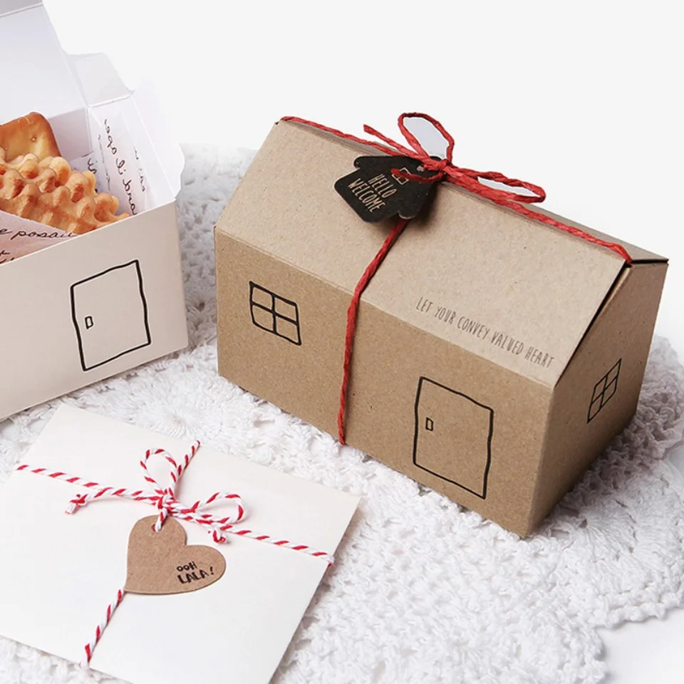10/30/50 stücke Süßigkeiten Papier Box Kraft Papier Kleine Haus Geformte Box Keks Dessert Bull Candy Box Festival party Geschenk Verpackung Box – Detail 1