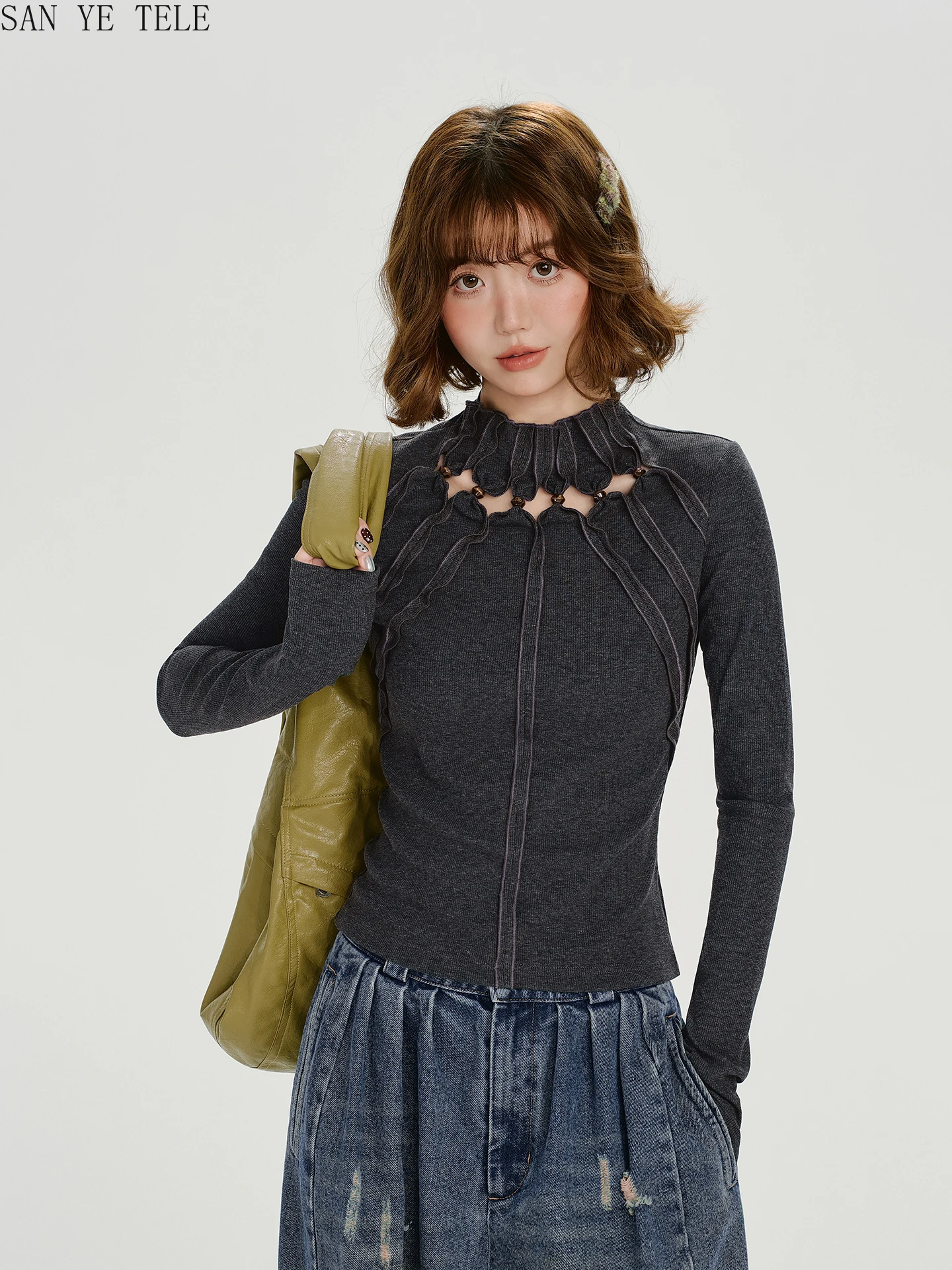 T-shirt à manches longues pour femmes, Slim, col haut, ajouré, respirant, mode automne, Design élégant, col roulé, nouveau