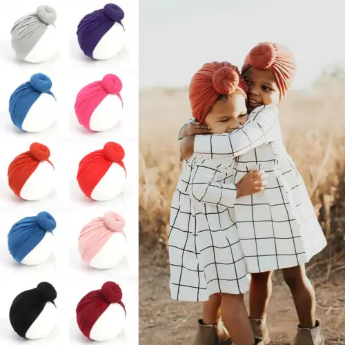 Blotona Newborn Baby Beanie Hat Solid Color High Elastic Bow Knot Soft Turban Head Wrap Headbands Hairband Accessories