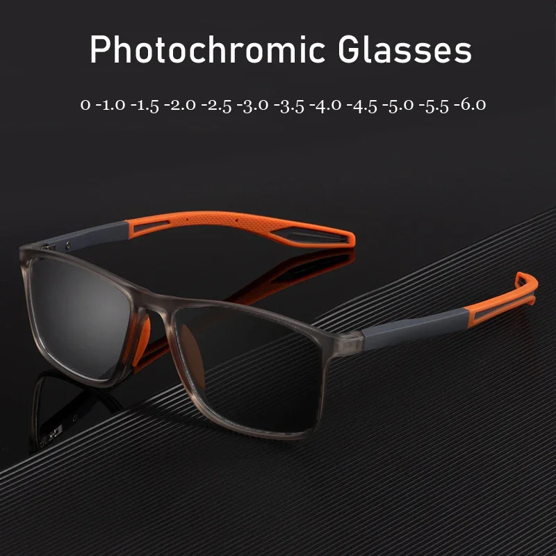 Outdoor TR90 Sports Color Changing Myopia Glasses Vintage Women Men\'s Smart Photochromic Minus Eyeglasses with Diopter 0 To -6.0