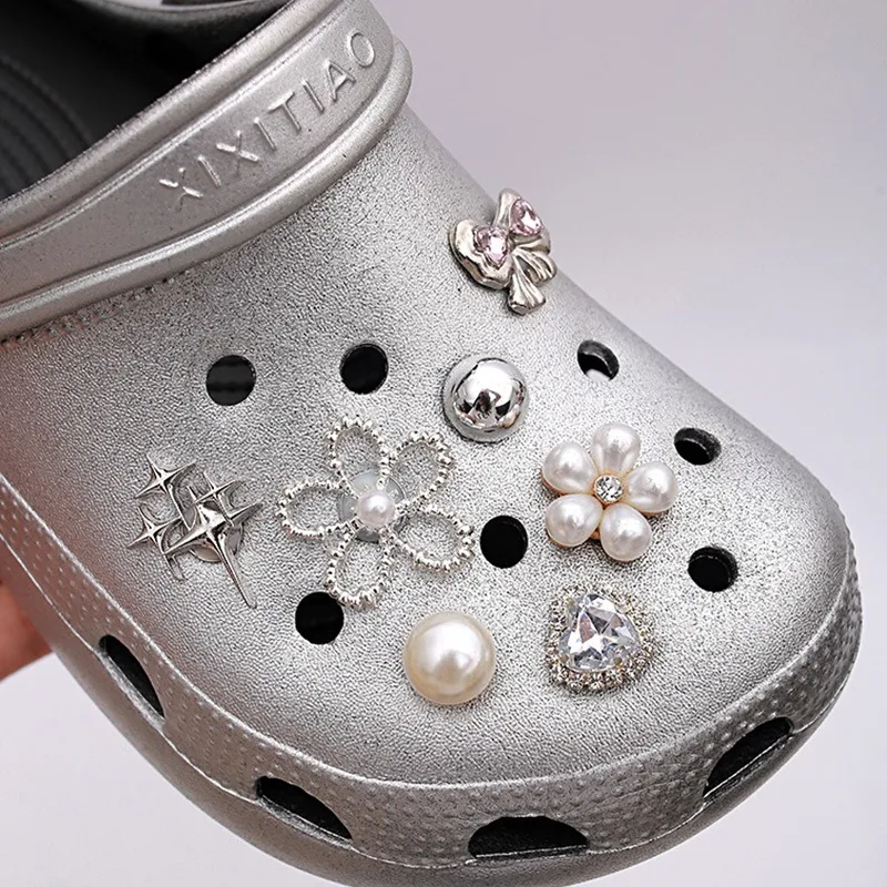 14Pcs Fashion Shoe Charms for Sandals Clogs DIY Accessories Set Metal Star Pearl Water Diamond Personalized Shoes Decoration