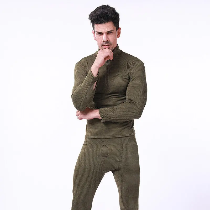 Spring and Autumn Winter Leisure Outdoor Sports Fleece Fitness Checkered Underwear Long Sleeve Zipper Tops Pants Men