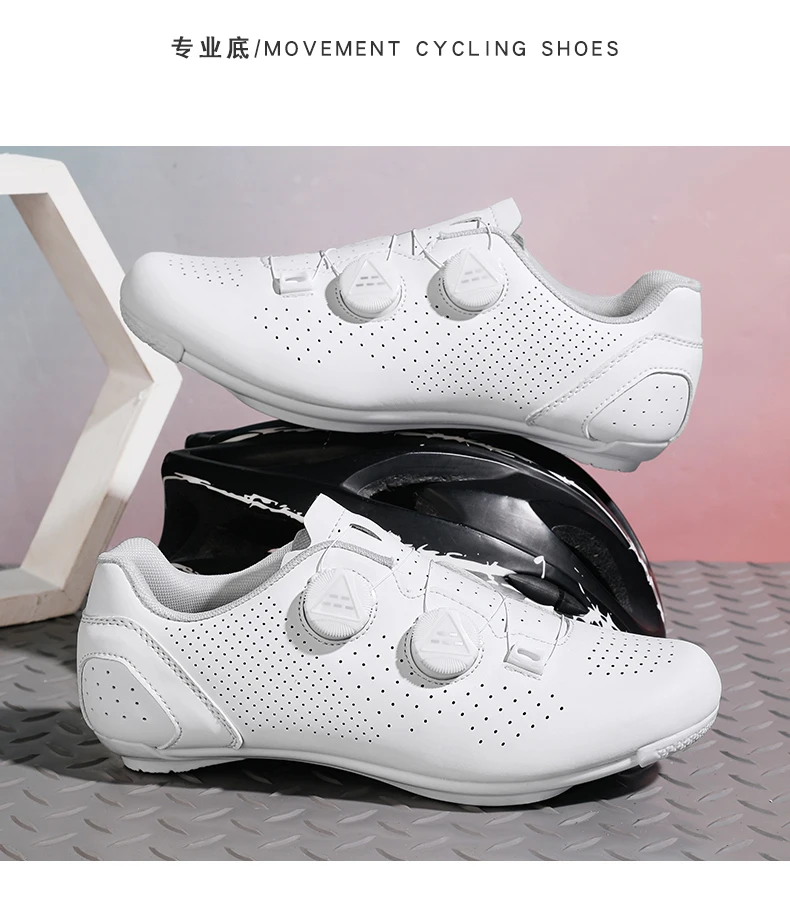 Professionelle Fahrradschuhe für Herren, Rennrad-Flachpedalschuhe, SPD-Lockschuhe, MTB-Outdoor-Schuhe für Damen, atmungsaktiv, Mountainbike, reinweiß – Detail 10