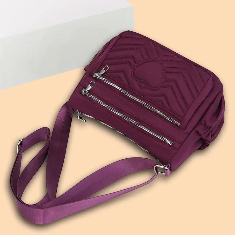 Nylon Messenger Bags Solid Color Heart Embroidery Large Capacity Shoulder Bag Waterproof Multi Zipper Underarm Bag Women Girls