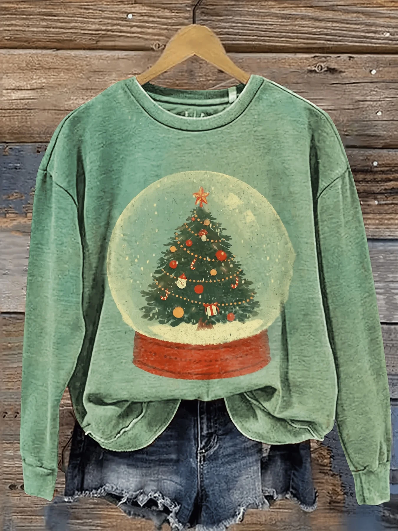 Christmas Women Sweatshirt Snow Globe Christmas Tree Vintage 3D Print Autumn Winter Holiday Party Casual Wear New Year Clothes