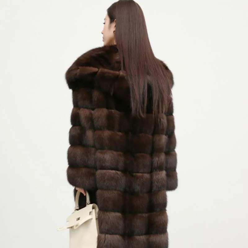 Solid Color Fashion Warm Coat True Fur Coat 2025 New Winter Warm Hooded High-Quality Temperament Leisure Women's Fur Coat H580