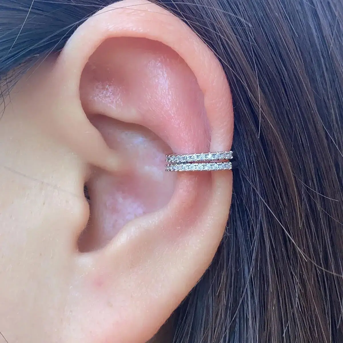 Silver Color Fashion Exquisite Zircon Ear Cuff Earring for Woman No Piercing Ear Wrap C shape Clip Earring Summer Jewelry Stack