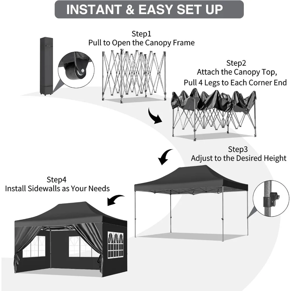 10x15 Heavy Duty Up Canopy Tent with 4 Removable Sidewalls, Easy Setup Commercial Outdoor Canopy, Upgraded Waterproof