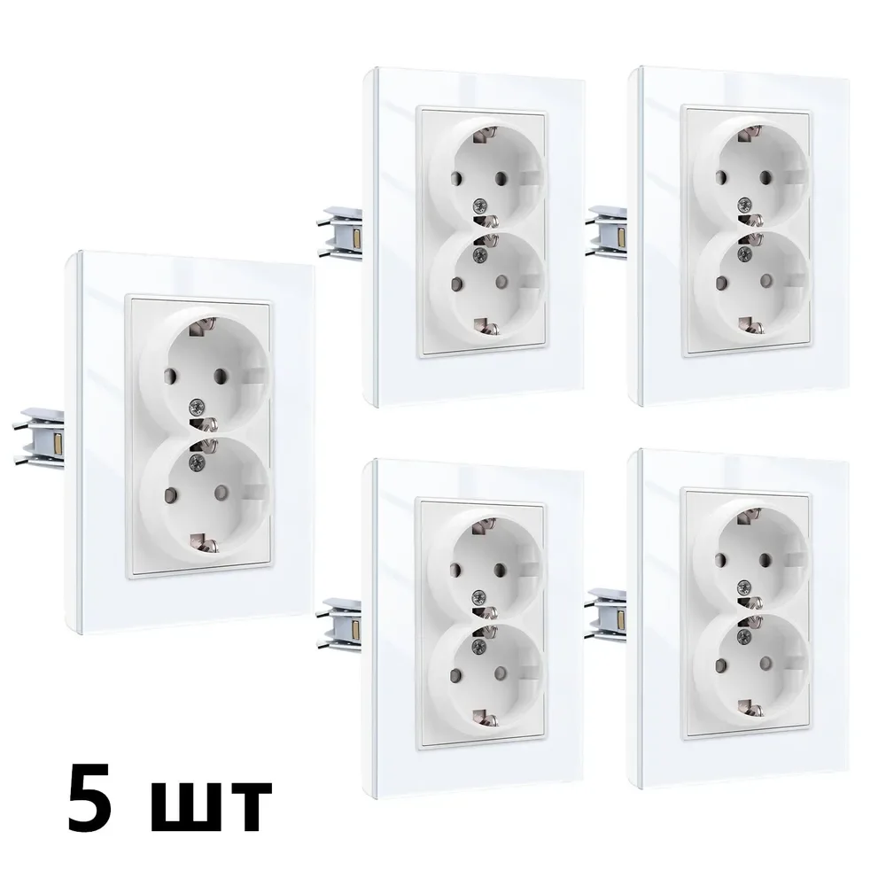 Dubbele EU-wandcontactdoos 120 * 86 mm Gehard glazen paneel 2 EU Stadnard stopcontacten Wisselstroompunten Stekkeruitgangen 110-250 V