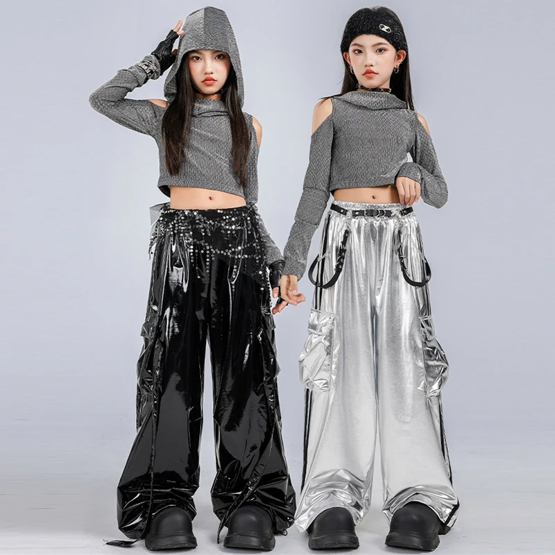 เสื้อผ้าฮิปฮอปสำหรับเด็ก ชุดเคป๊อป ชุดเต้นบอลรูมสำหรับเด็ก ชุดเต้นแจ๊สสำหรับเด็กผู้หญิง ชุดแสดงเต้นสตรีทแวร์ XS10757